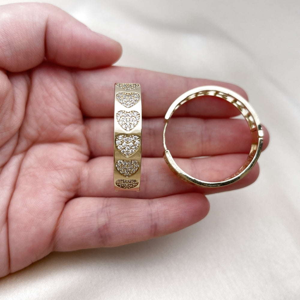 Oro Laminado Huggie Hoop, Gold Filled Style Heart Design, with White Micro Pave, Polished, Golden Finish