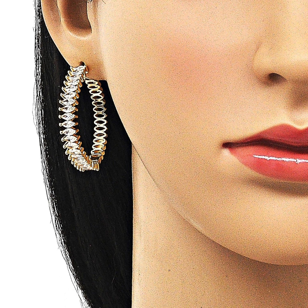 Oro Laminado Huggie Hoop, Gold Filled Style with White Cubic Zirconia, Polished, Golden Finish