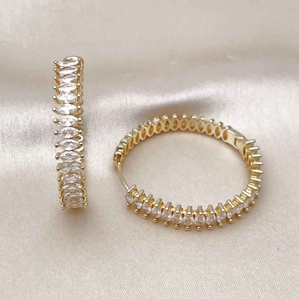 Oro Laminado Huggie Hoop, Gold Filled Style with White Cubic Zirconia, Polished, Golden Finish