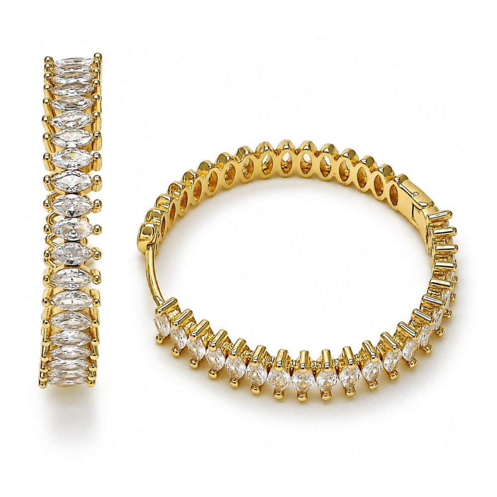 Oro Laminado Huggie Hoop, Gold Filled Style with White Cubic Zirconia, Polished, Golden Finish
