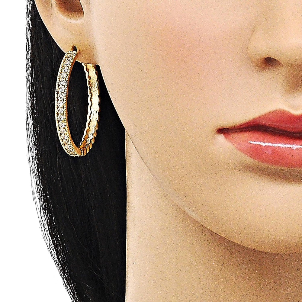 Oro Laminado Huggie Hoop, Gold Filled Style with White Cubic Zirconia, Polished, Golden Finish