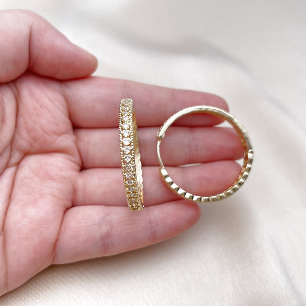 Oro Laminado Huggie Hoop, Gold Filled Style with White Cubic Zirconia, Polished, Golden Finish