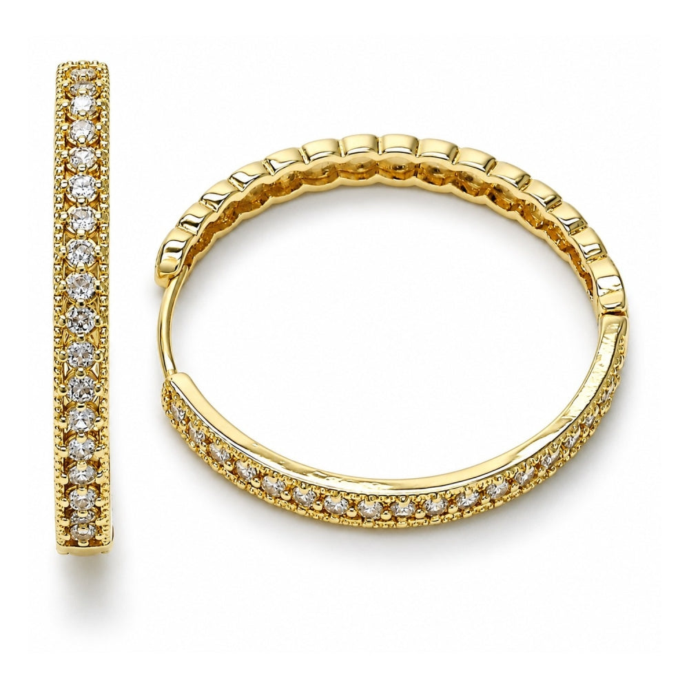 Oro Laminado Huggie Hoop, Gold Filled Style with White Cubic Zirconia, Polished, Golden Finish
