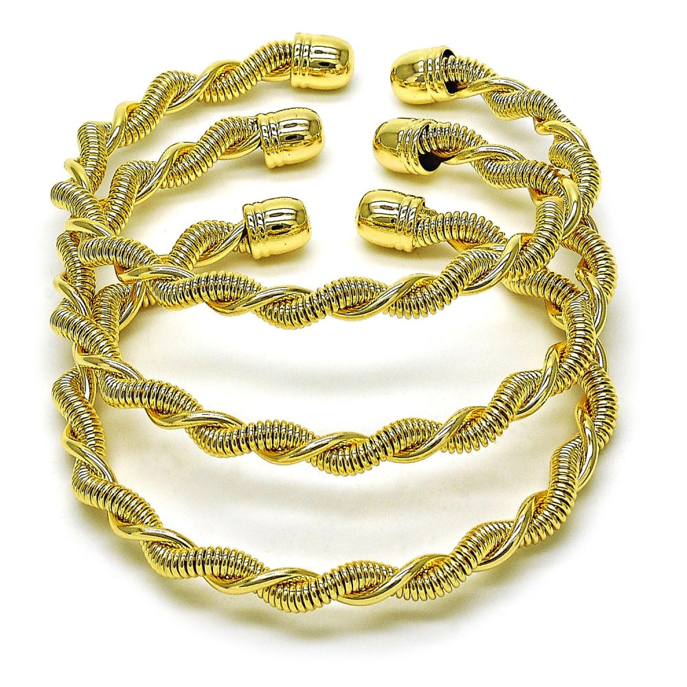 Oro Laminado Trio Bangle, Gold Filled Style Twist Design, Polished, Golden Finish