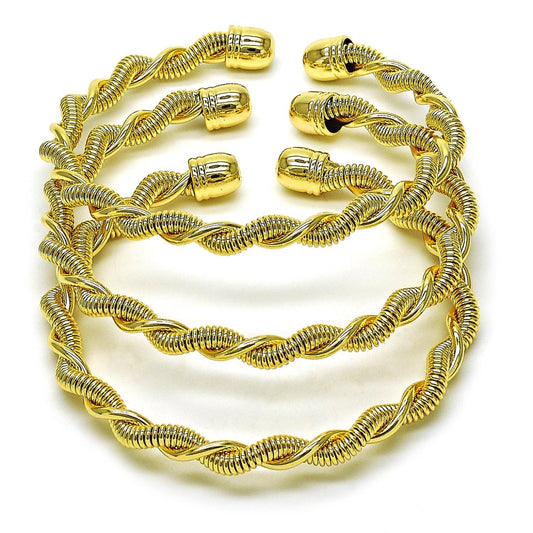 Oro Laminado Trio Bangle, Gold Filled Style Twist Design, Polished, Golden Finish