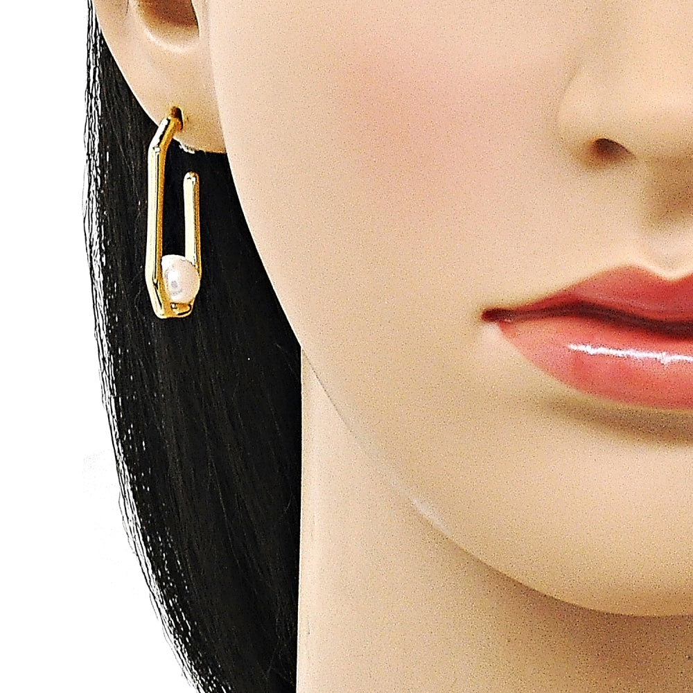 Oro Laminado Small Hoop, Gold Filled Style Ball Design, with Ivory Mother of Pearl, Polished, Golden Finish