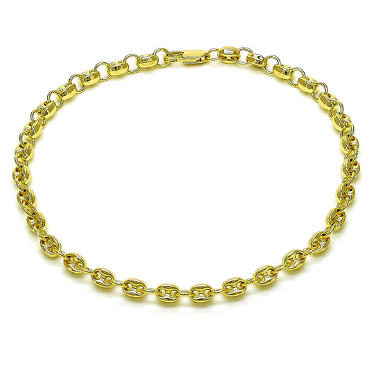 Oro Laminado Fancy Anklet, Gold Filled Style Puff Mariner Design, Polished, Golden Finish