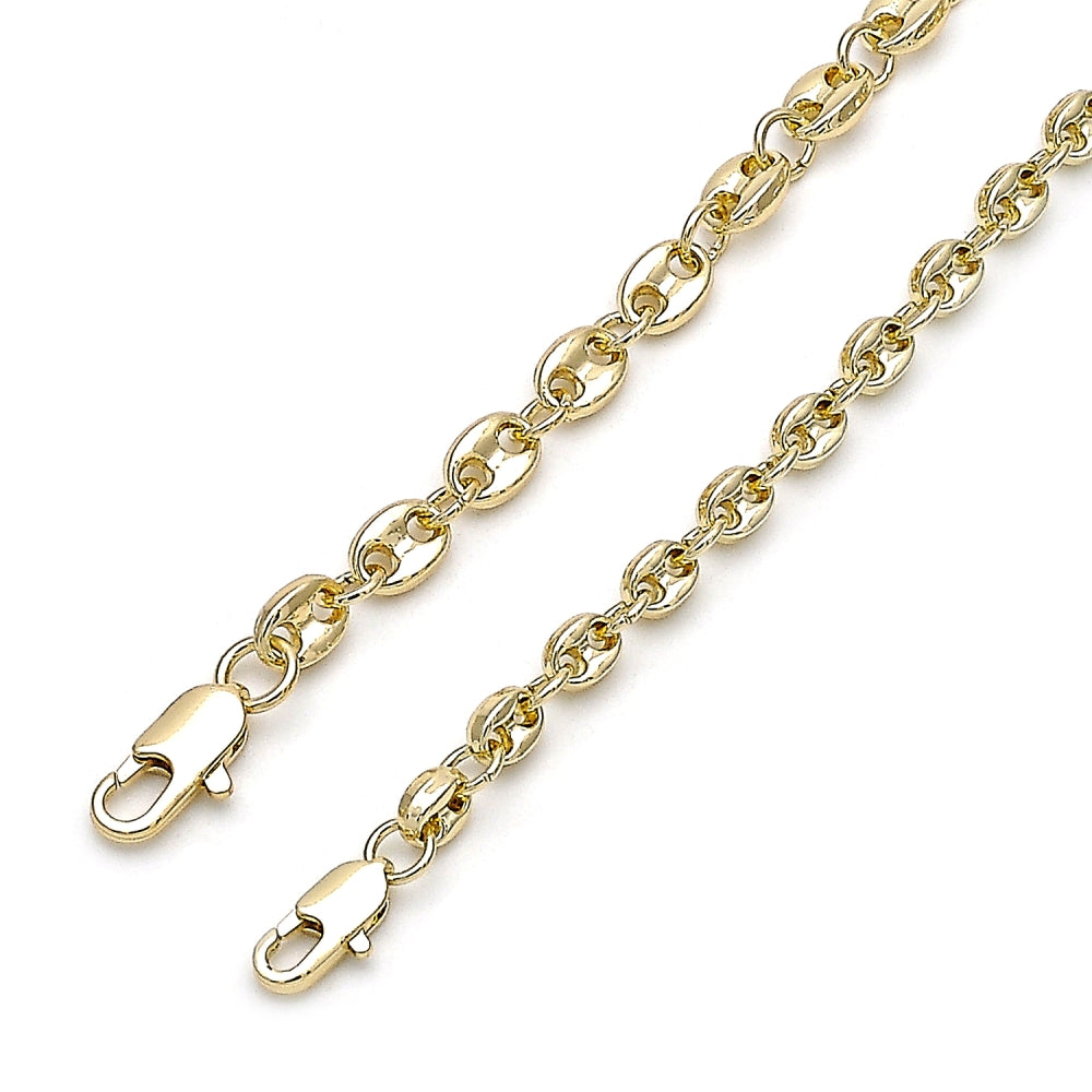 Oro Laminado Fancy Anklet, Gold Filled Style Puff Mariner Design, Polished, Golden Finish