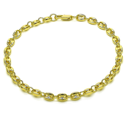 Oro Laminado Fancy Anklet, Gold Filled Style Puff Mariner Design, Polished, Golden Finish