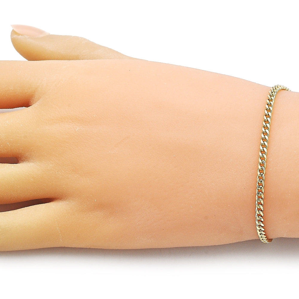 Oro Laminado Basic Bracelet, Gold Filled Style Miami Cuban Design, Polished, Golden Finish