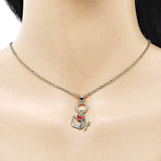 Oro Laminado Fancy Pendant, Gold Filled Style Butterfly Design, Red Enamel Finish, Golden Finish