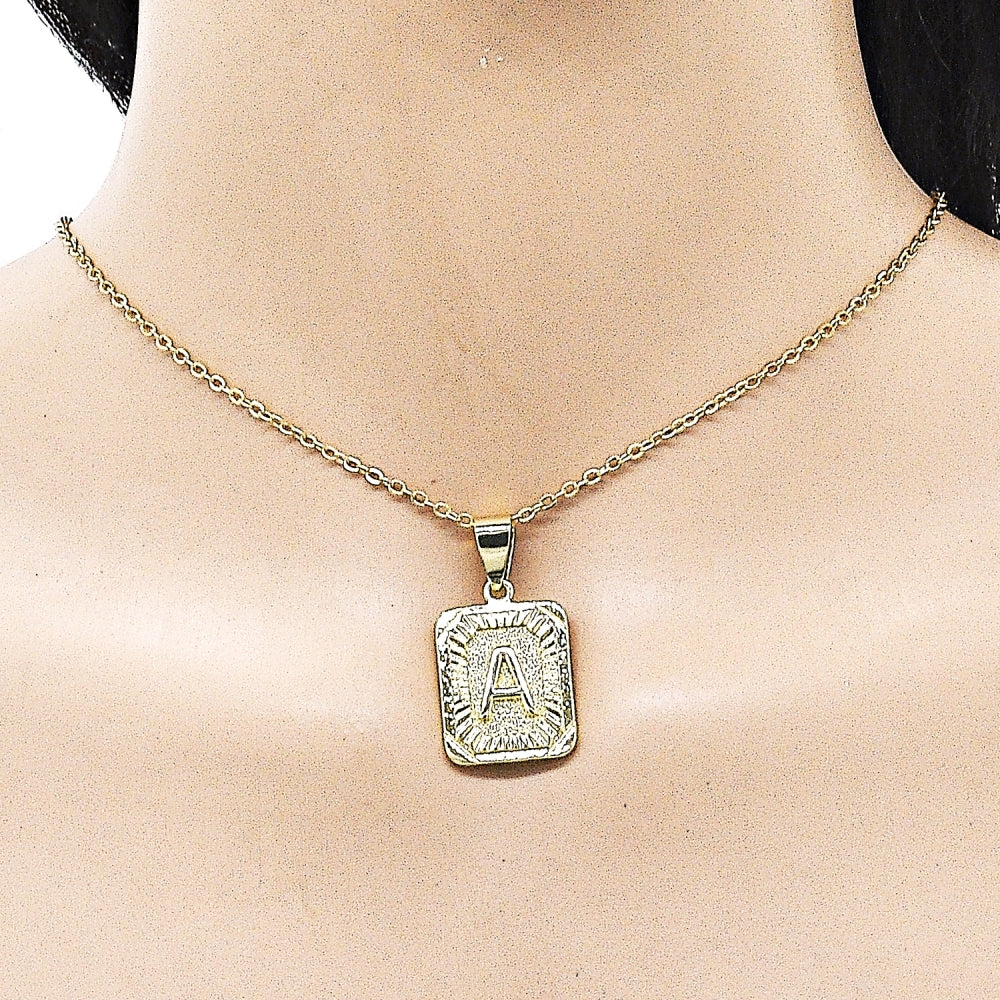 Oro Laminado Fancy Pendant, Gold Filled Style Initials Design, Diamond Cutting Finish, Golden Finish