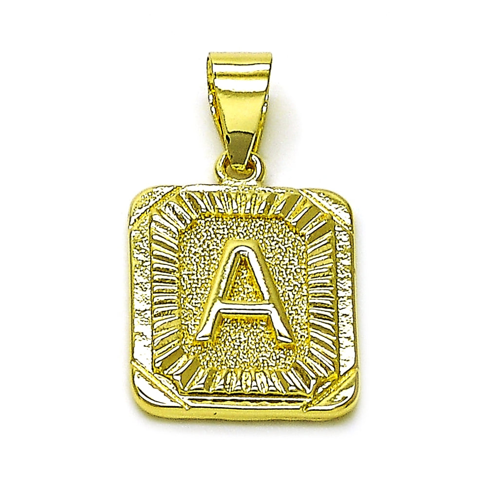 Oro Laminado Fancy Pendant, Gold Filled Style Initials Design, Diamond Cutting Finish, Golden Finish