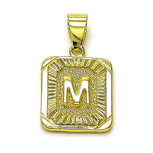 Oro Laminado Fancy Pendant, Gold Filled Style Initials Design, Diamond Cutting Finish, Golden Finish