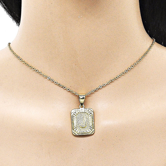 Oro Laminado Fancy Pendant, Gold Filled Style Initials Design, Diamond Cutting Finish, Golden Finish