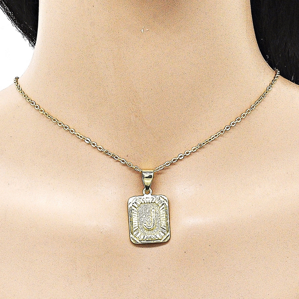 Oro Laminado Fancy Pendant, Gold Filled Style Initials Design, Diamond Cutting Finish, Golden Finish