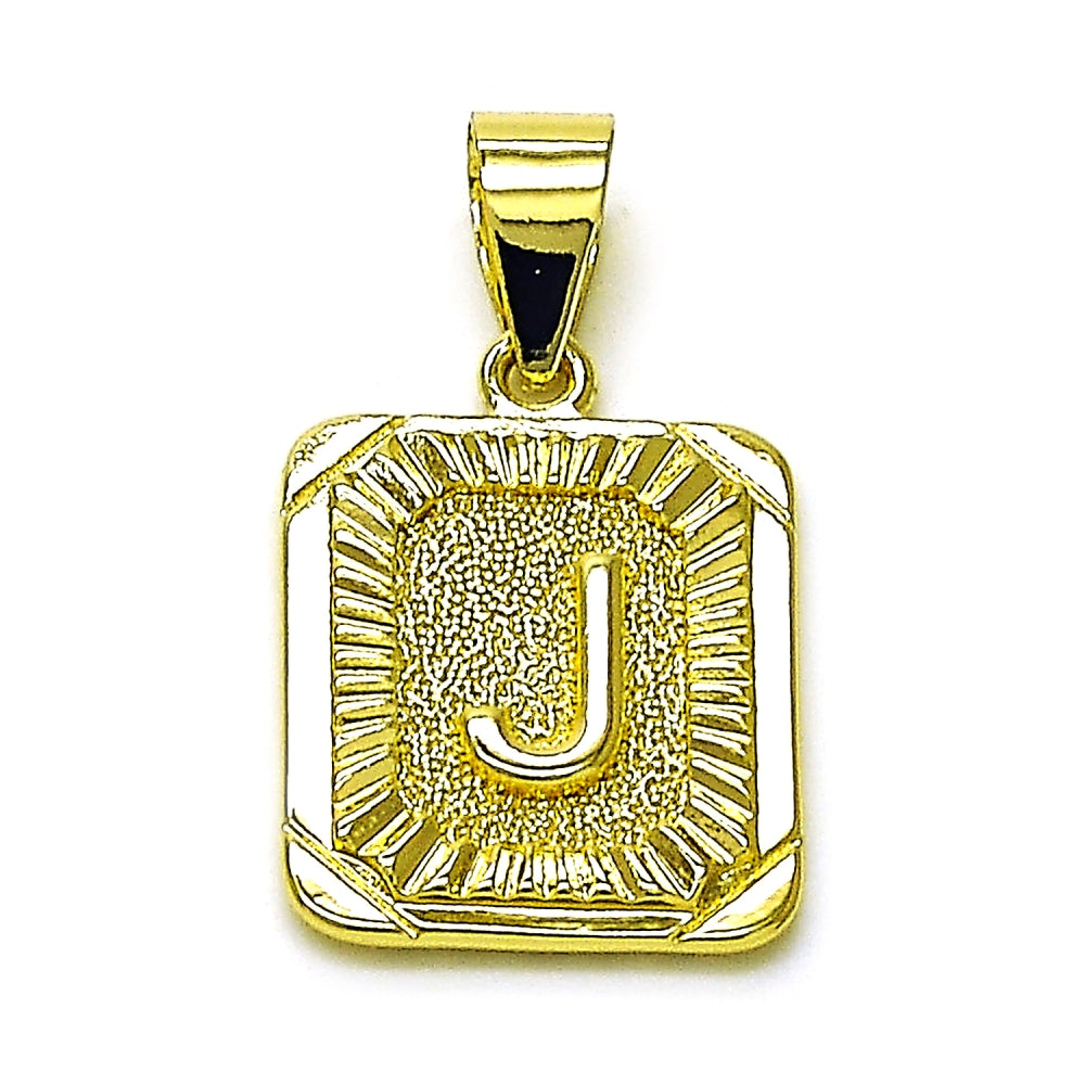 Oro Laminado Fancy Pendant, Gold Filled Style Initials Design, Diamond Cutting Finish, Golden Finish