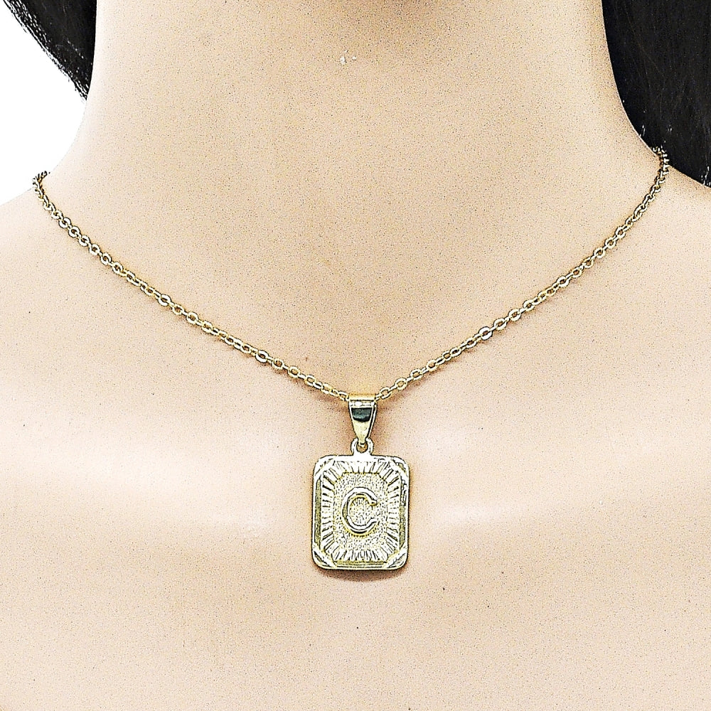 Oro Laminado Fancy Pendant, Gold Filled Style Initials Design, Diamond Cutting Finish, Golden Finish