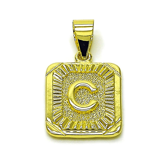 Oro Laminado Fancy Pendant, Gold Filled Style Initials Design, Diamond Cutting Finish, Golden Finish