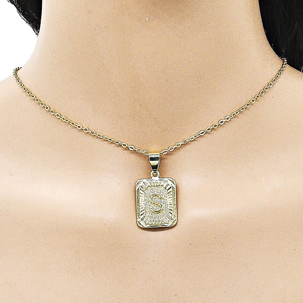 Oro Laminado Fancy Pendant, Gold Filled Style Initials Design, Polished, Golden Finish