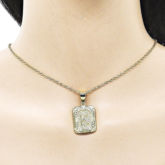 Oro Laminado Fancy Pendant, Gold Filled Style Initials Design, Diamond Cutting Finish, Golden Finish