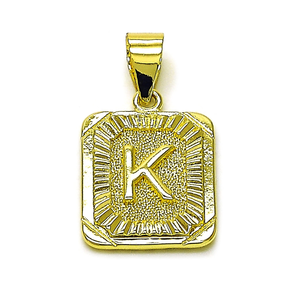 Oro Laminado Fancy Pendant, Gold Filled Style Initials Design, Diamond Cutting Finish, Golden Finish