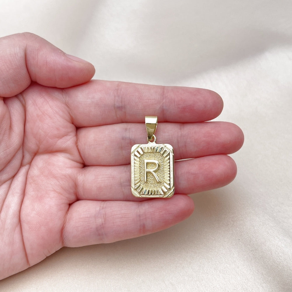 Oro Laminado Fancy Pendant, Gold Filled Style Initials Design, Diamond Cutting Finish, Golden Finish