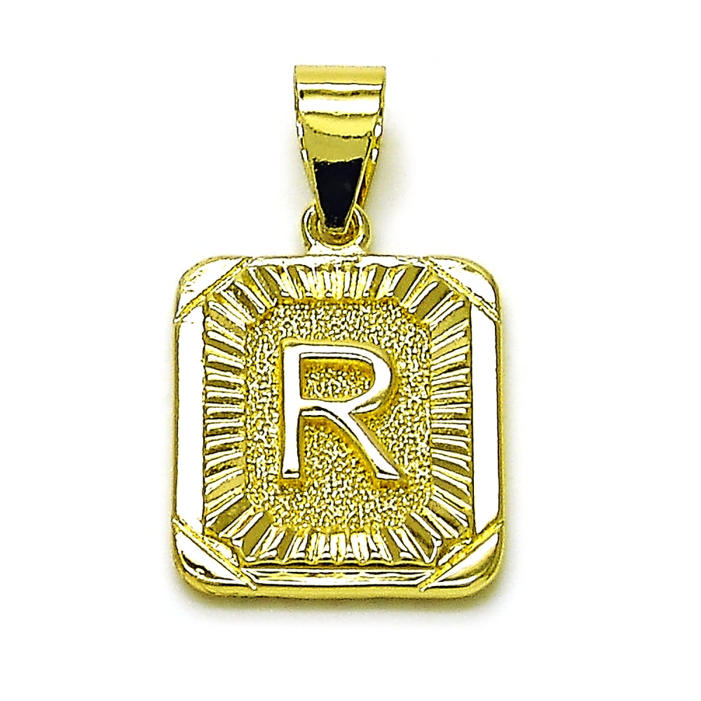 Oro Laminado Fancy Pendant, Gold Filled Style Initials Design, Diamond Cutting Finish, Golden Finish