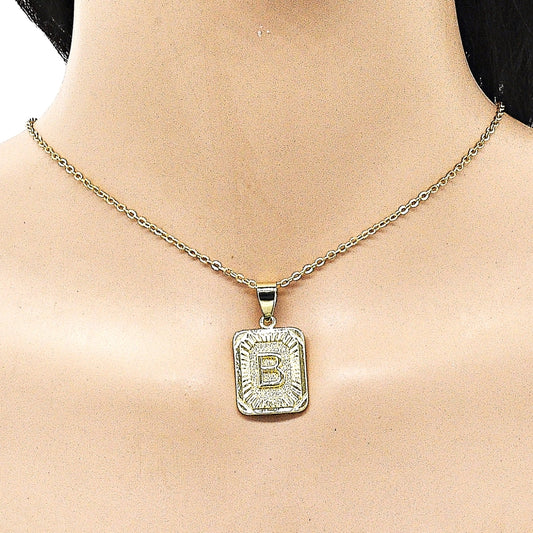 Oro Laminado Fancy Pendant, Gold Filled Style Initials Design, Diamond Cutting Finish, Golden Finish