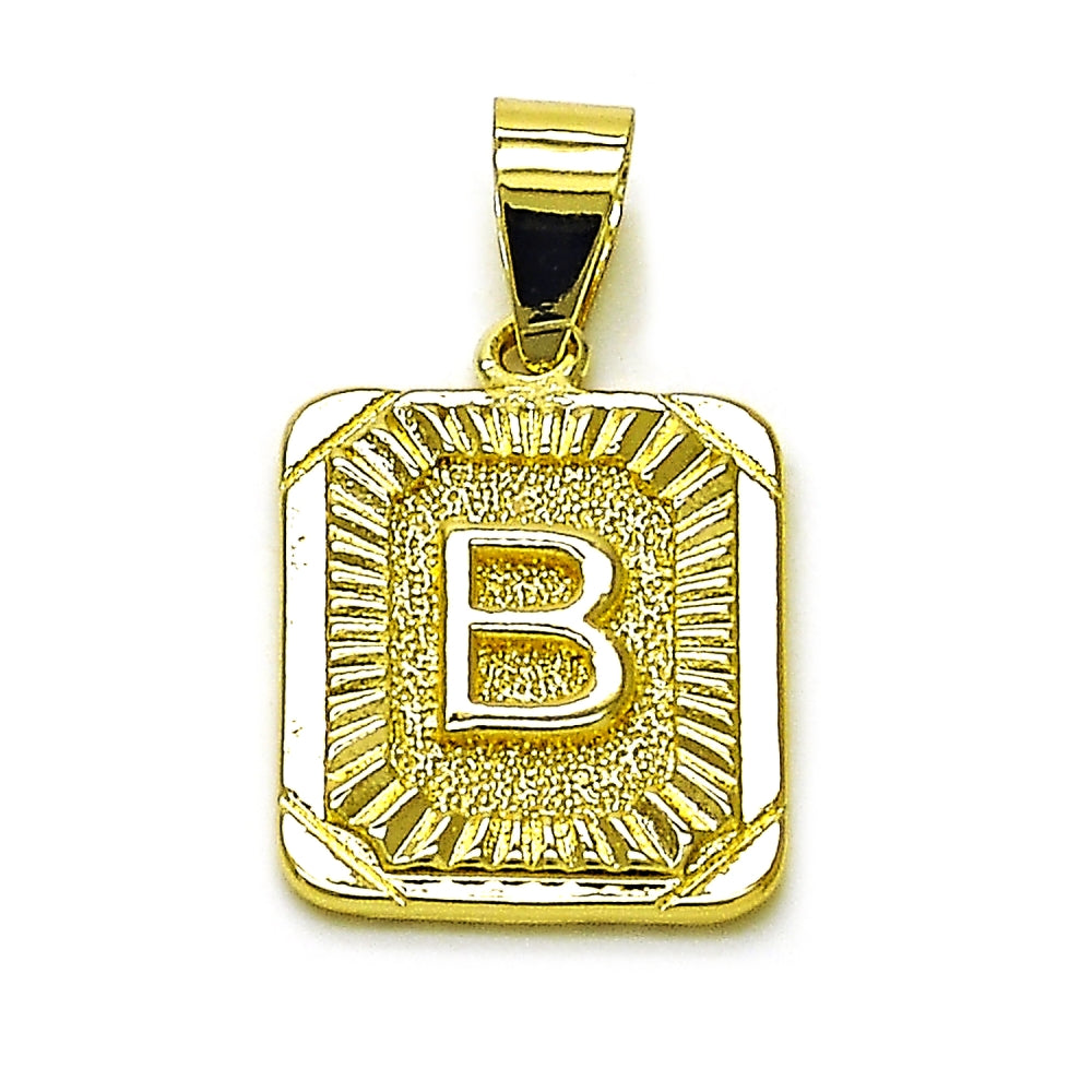 Oro Laminado Fancy Pendant, Gold Filled Style Initials Design, Diamond Cutting Finish, Golden Finish