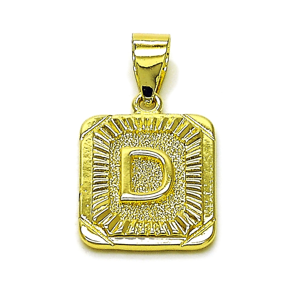 Oro Laminado Fancy Pendant, Gold Filled Style Initials Design, Diamond Cutting Finish, Golden Finish