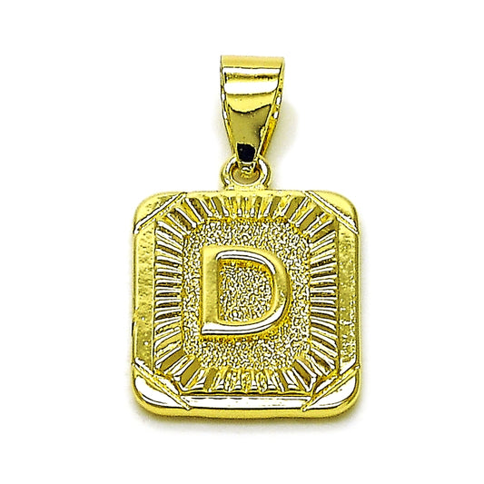 Oro Laminado Fancy Pendant, Gold Filled Style Initials Design, Diamond Cutting Finish, Golden Finish