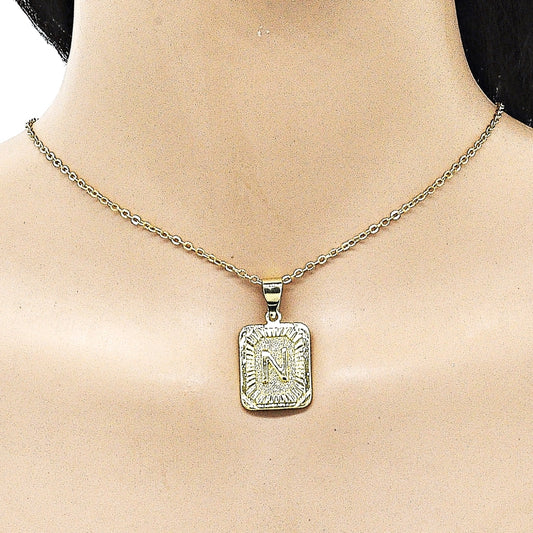 Oro Laminado Fancy Pendant, Gold Filled Style Initials Design, Diamond Cutting Finish, Golden Finish