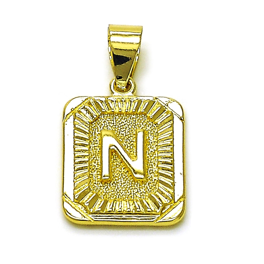 Oro Laminado Fancy Pendant, Gold Filled Style Initials Design, Diamond Cutting Finish, Golden Finish
