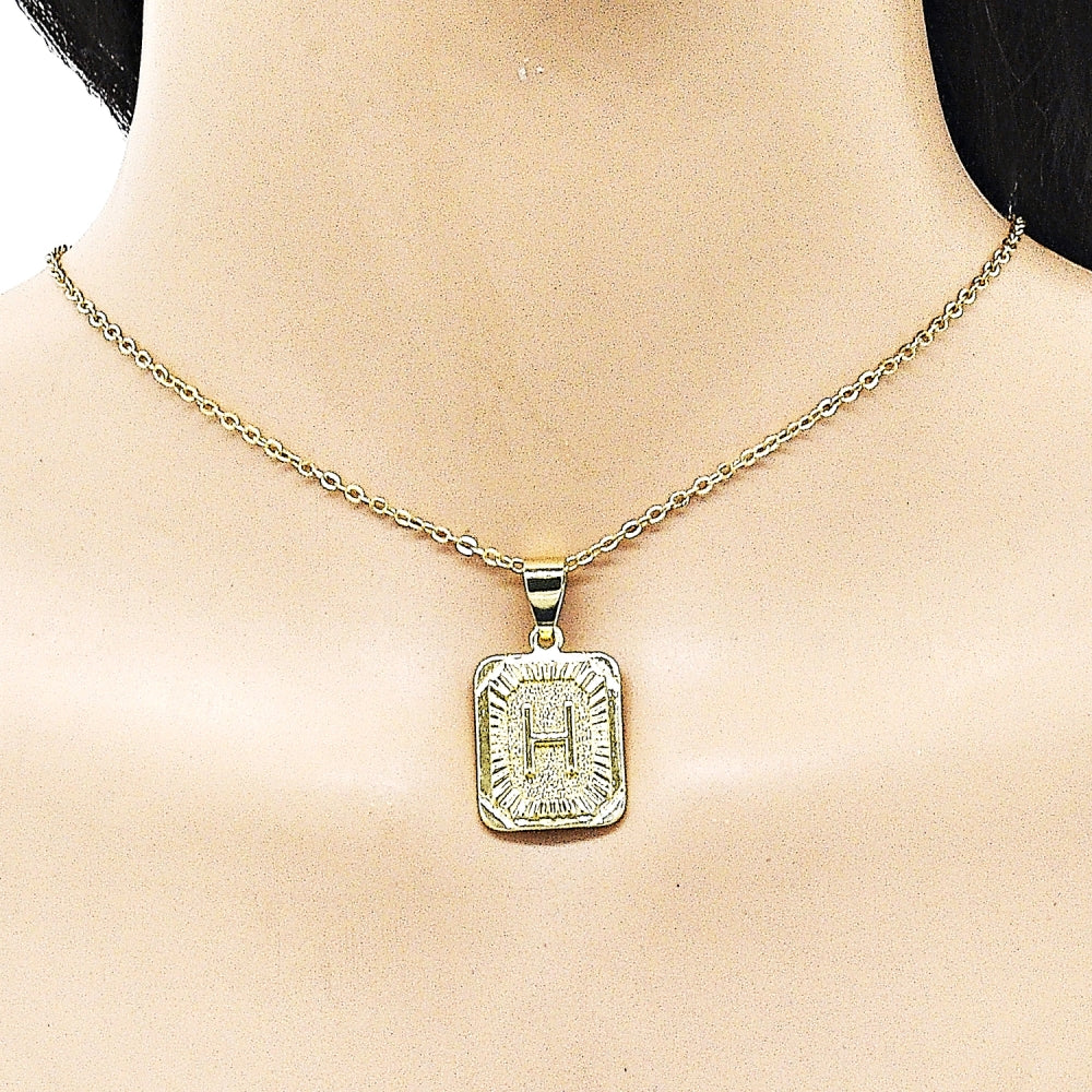 Oro Laminado Fancy Pendant, Gold Filled Style Initials Design, Diamond Cutting Finish, Golden Finish