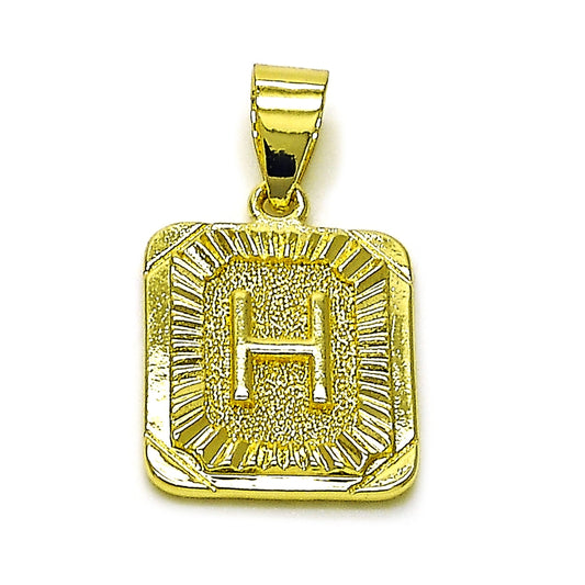 Oro Laminado Fancy Pendant, Gold Filled Style Initials Design, Diamond Cutting Finish, Golden Finish