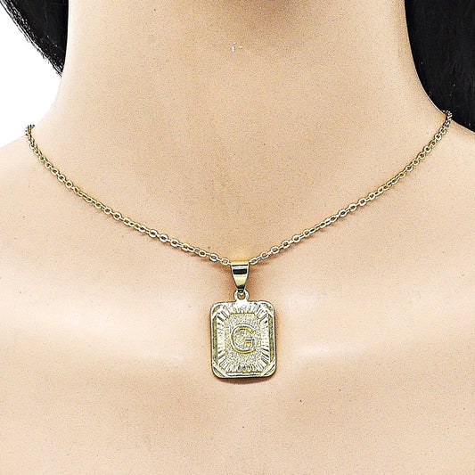 Oro Laminado Fancy Pendant, Gold Filled Style Initials Design, Diamond Cutting Finish, Golden Finish