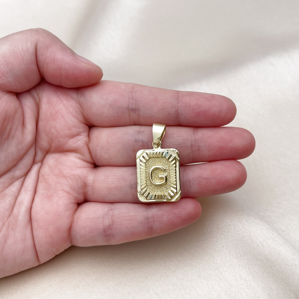 Oro Laminado Fancy Pendant, Gold Filled Style Initials Design, Diamond Cutting Finish, Golden Finish