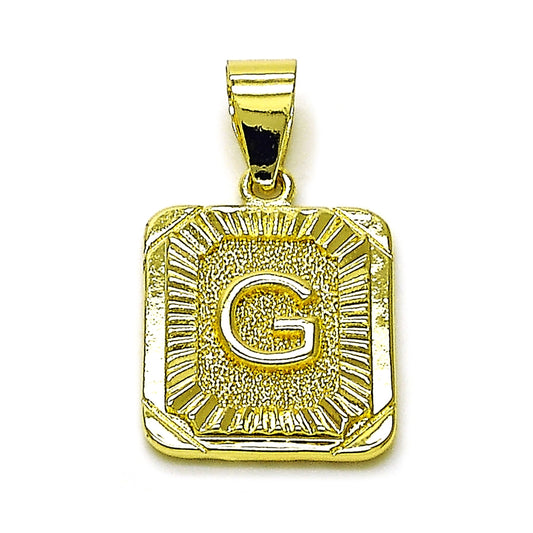 Oro Laminado Fancy Pendant, Gold Filled Style Initials Design, Diamond Cutting Finish, Golden Finish