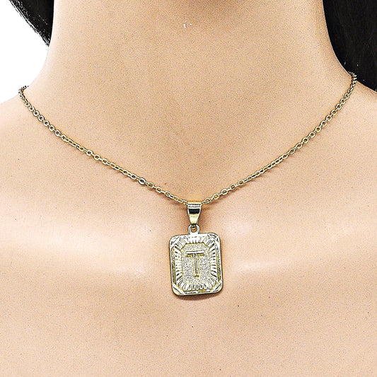 Oro Laminado Fancy Pendant, Gold Filled Style Initials Design, Diamond Cutting Finish, Golden Finish