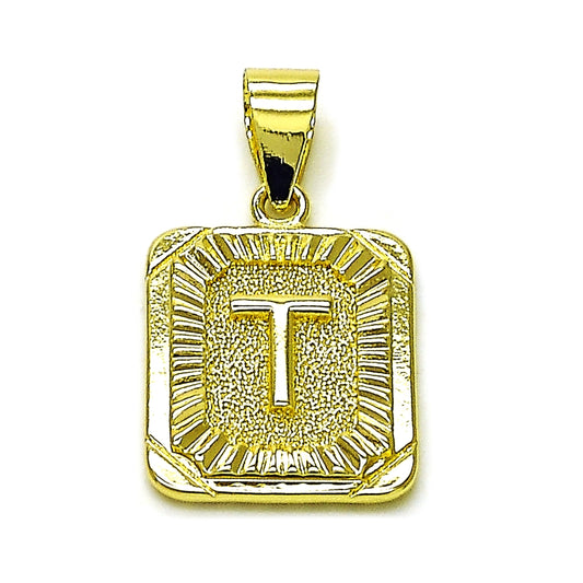 Oro Laminado Fancy Pendant, Gold Filled Style Initials Design, Diamond Cutting Finish, Golden Finish