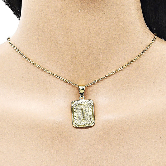 Oro Laminado Fancy Pendant, Gold Filled Style Initials Design, Diamond Cutting Finish, Golden Finish