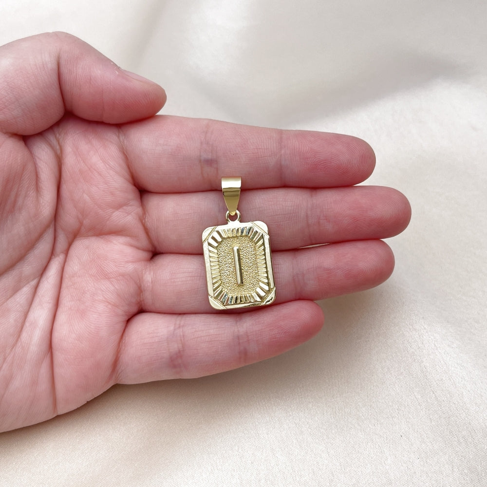 Oro Laminado Fancy Pendant, Gold Filled Style Initials Design, Diamond Cutting Finish, Golden Finish
