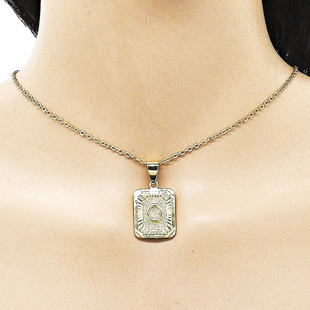 Oro Laminado Fancy Pendant, Gold Filled Style Initials Design, Diamond Cutting Finish, Golden Finish