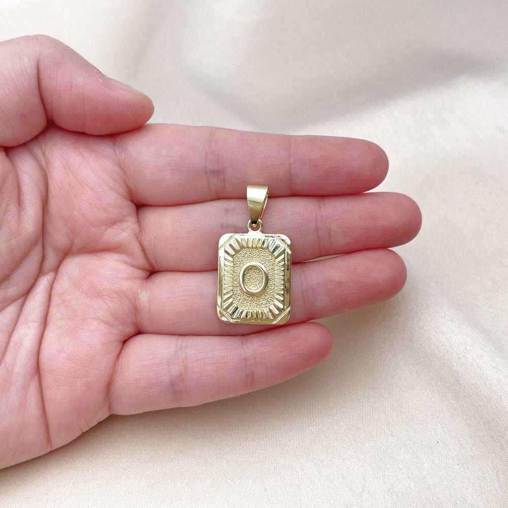 Oro Laminado Fancy Pendant, Gold Filled Style Initials Design, Diamond Cutting Finish, Golden Finish