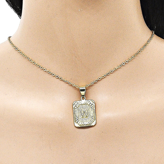 Oro Laminado Fancy Pendant, Gold Filled Style Initials Design, Diamond Cutting Finish, Golden Finish