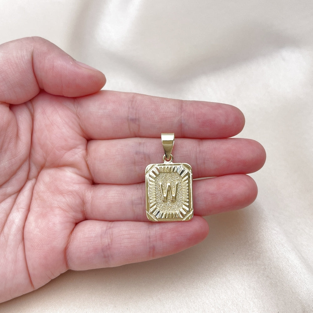 Oro Laminado Fancy Pendant, Gold Filled Style Initials Design, Diamond Cutting Finish, Golden Finish