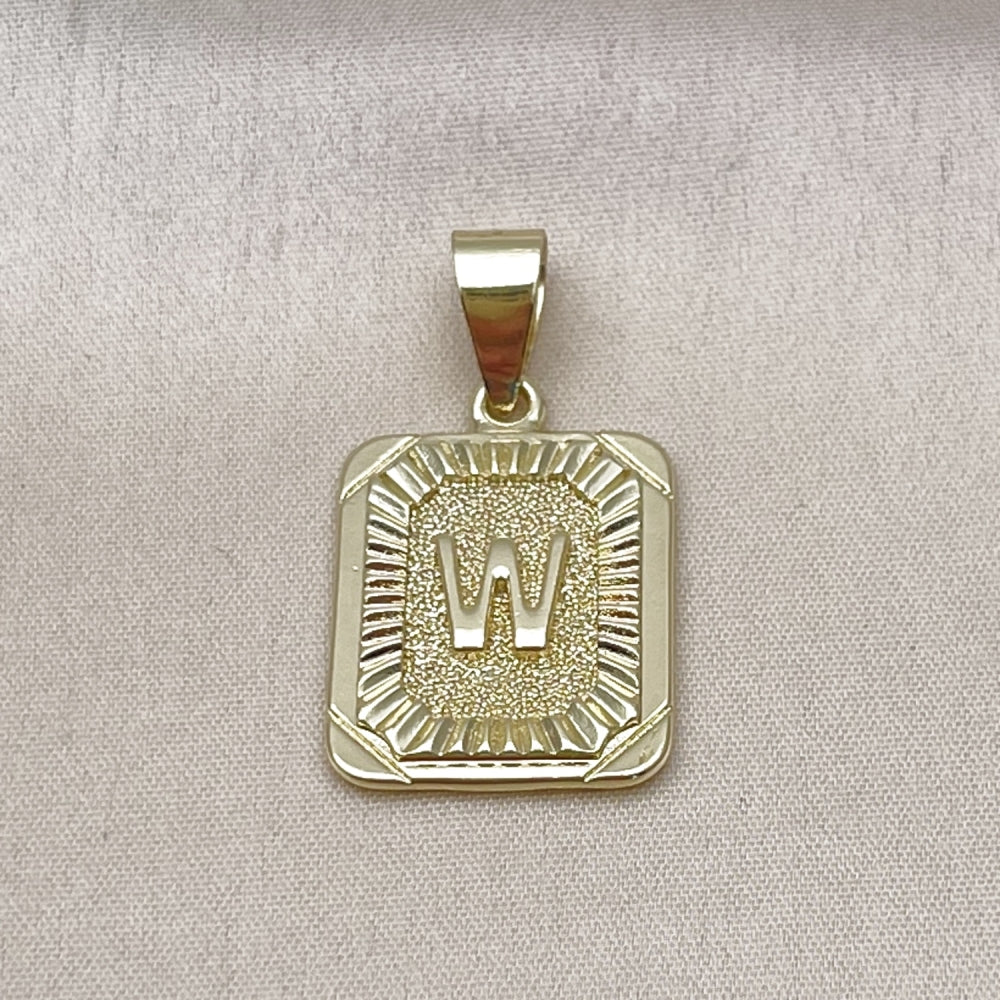 Oro Laminado Fancy Pendant, Gold Filled Style Initials Design, Diamond Cutting Finish, Golden Finish