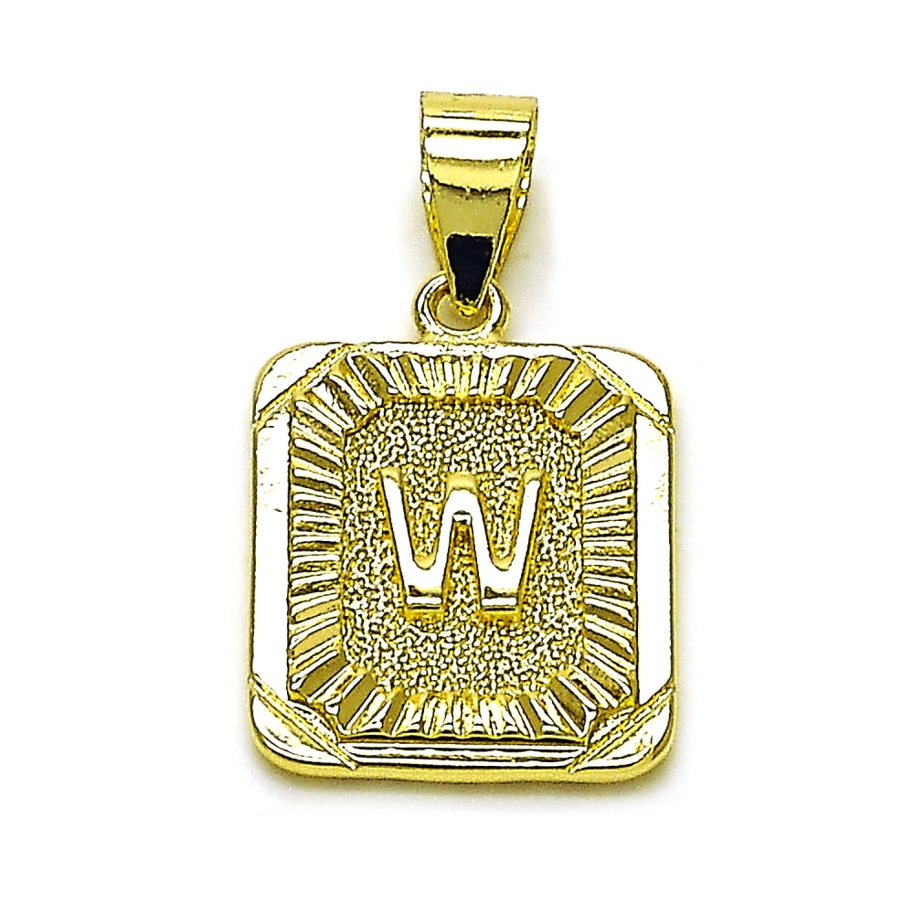 Oro Laminado Fancy Pendant, Gold Filled Style Initials Design, Diamond Cutting Finish, Golden Finish