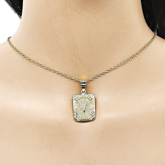 Oro Laminado Fancy Pendant, Gold Filled Style Initials Design, Diamond Cutting Finish, Golden Finish
